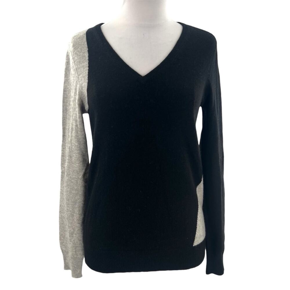 C by Bloomingdale’s colorblock cashmere‎ sweater black gray sz S